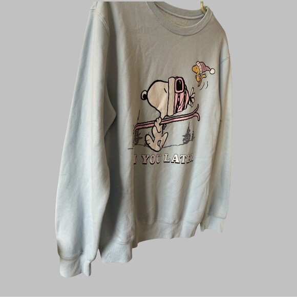 Snoopy Graphics Sweatshirt Size Large Love Tribe Light Blue Crewneck Holidays - Picture 4 of 7